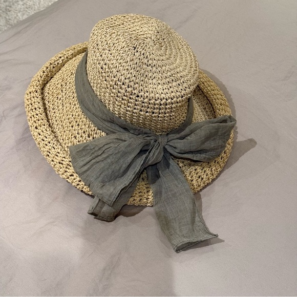 Rolled Brim Toyo Straw Hat with Gauze Tie - Scala Pronto - - Picture 2 of 7